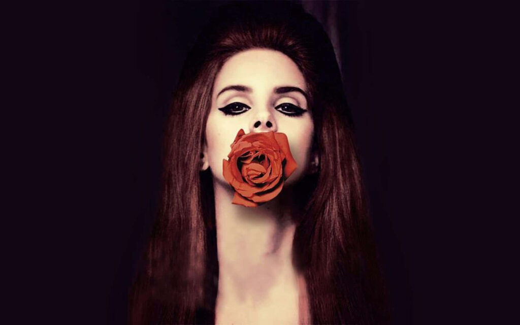 Lana Del Rey Wallpaper: Intense Gaze & Elegant Red Rose Background