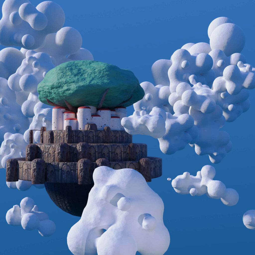 Stunning Laputa Wallpaper: Iconic Floating Castle in Fluffy Clouds