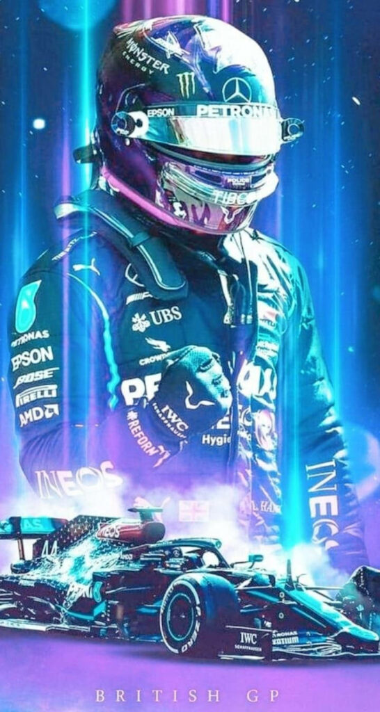 Vibrant Lewis Hamilton Wallpaper with F1 Car – British GP Celebration