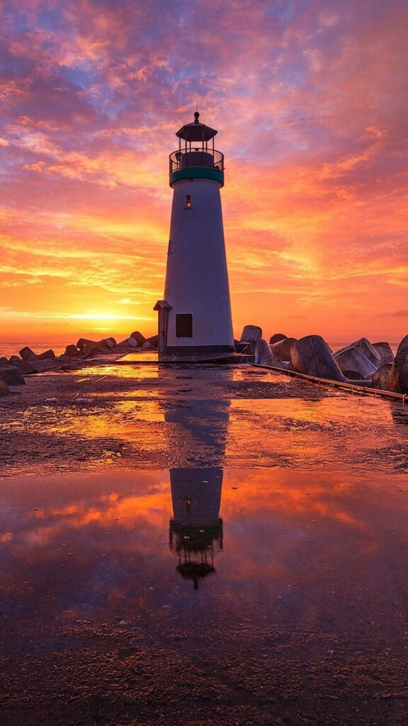 Serene Lighthouse Sunset Wallpaper for Samsung Galaxy S4