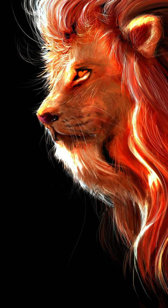 Vibrant Lion Wallpaper: Cosmic Orange Mane on Dark Background