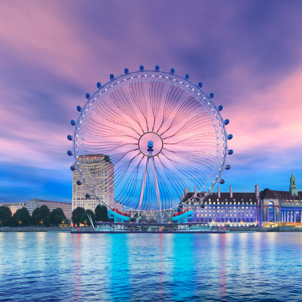 Colorful London Eye Wallpaper: Vibrant Sky & Shimmering Reflection