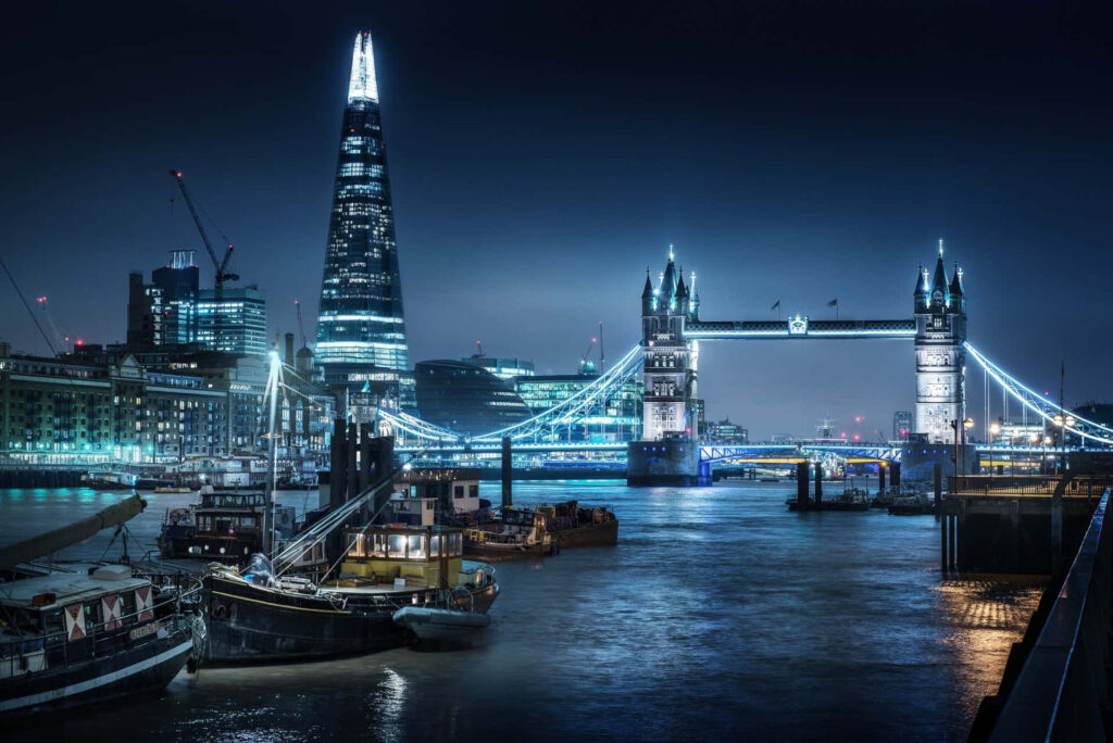 Stunning London Night View: Shard & Tower Bridge Wallpaper Background