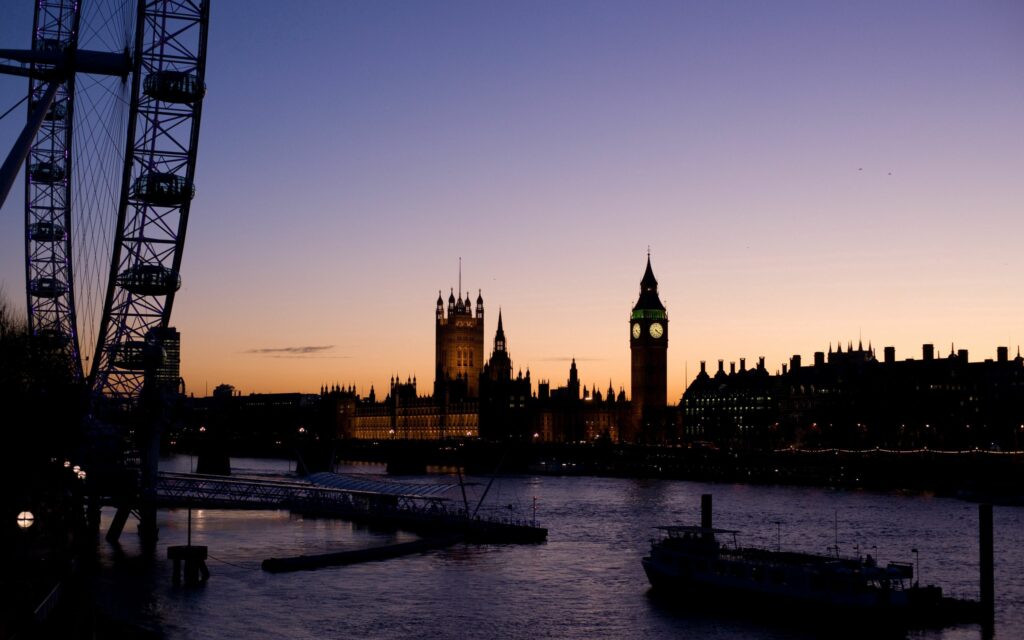 Stunning Sunset Wallpaper: River Thames & London Eye View