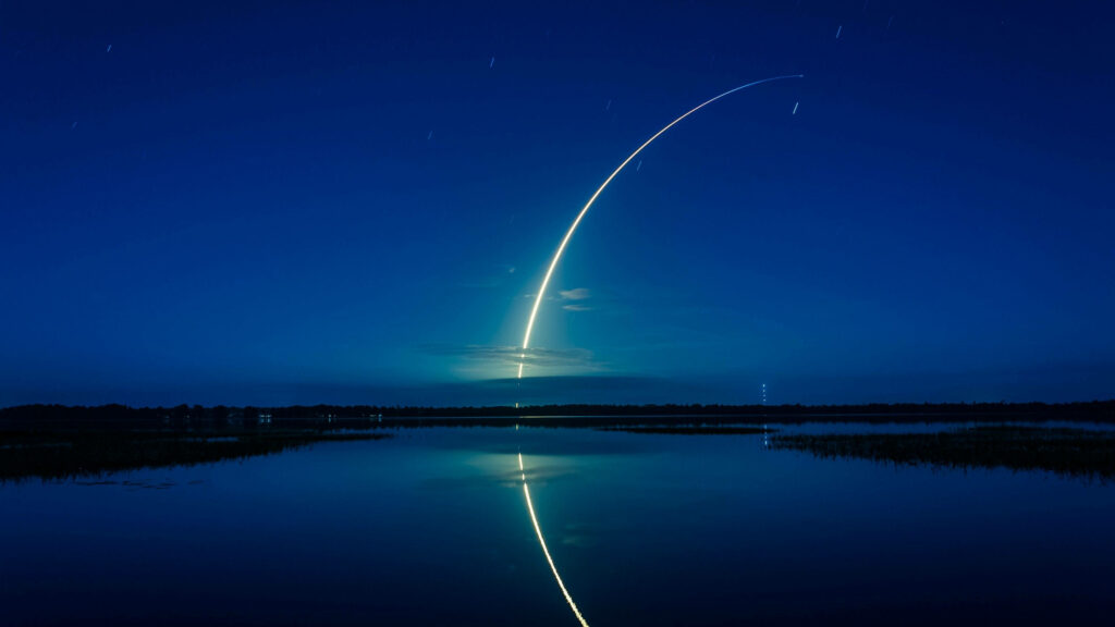 Stunning SpaceX Rocket Launch - Long Exposure Night Sky Wallpaper