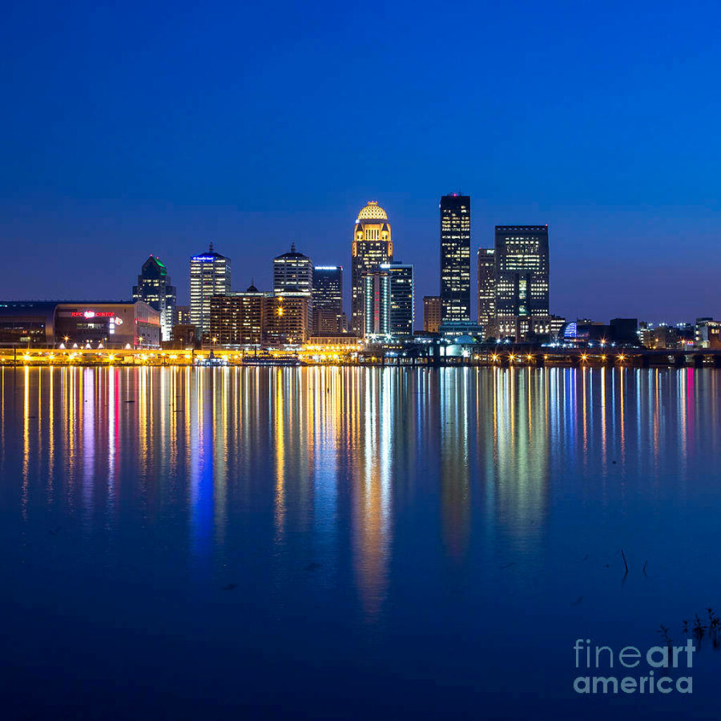 Serene Louisville Night View Wallpaper: City Lights & Calm Waters