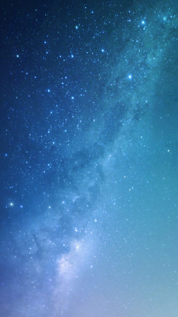 MIUI 10 starry night wallpaper with Milky Way cosmic scene in blue cyan gradient background
