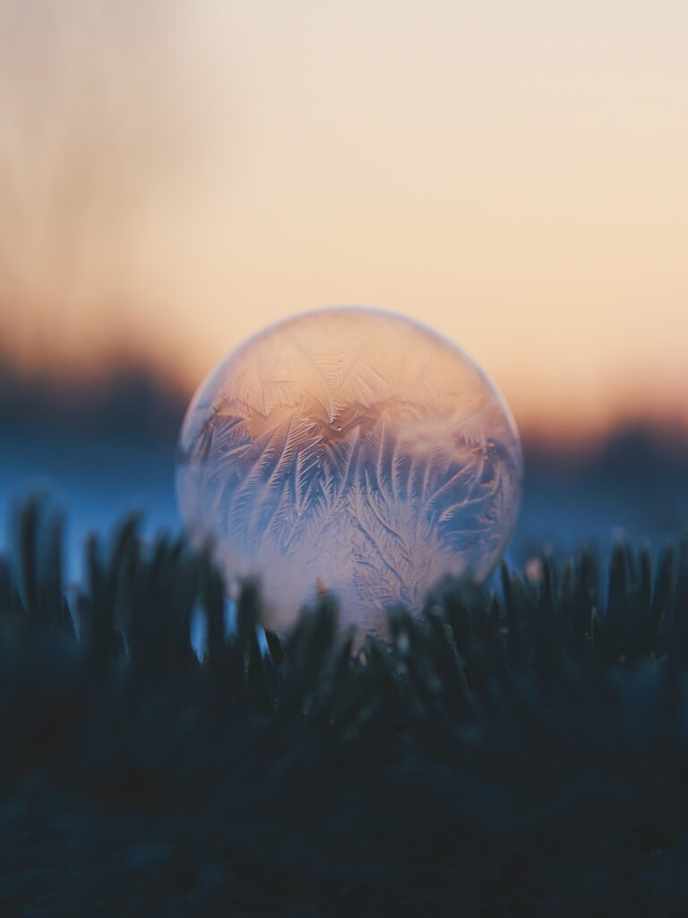 Stunning Frozen Bubble Macro: Intricate Ice Patterns at Sunset - Wallpaper