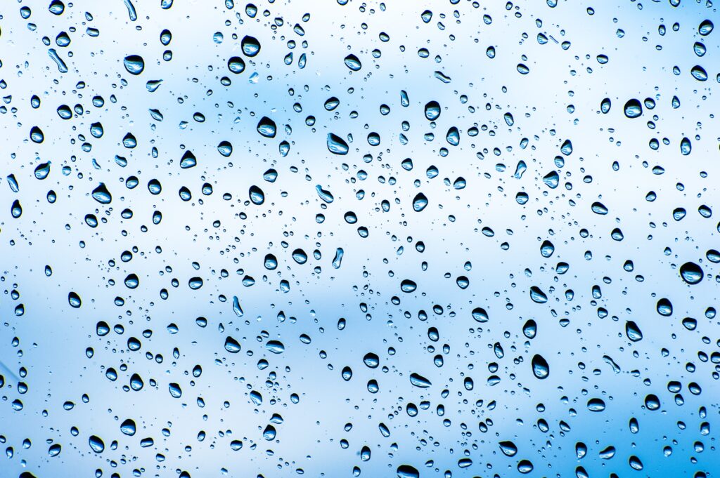 Macro Wallpaper: Water Droplets on Wet Surface & Soft Blue Background
