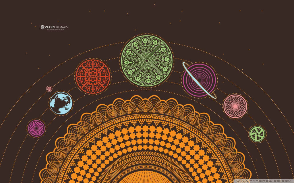 Vibrant Mandala Solar System Wallpaper: Intricate Celestial Design