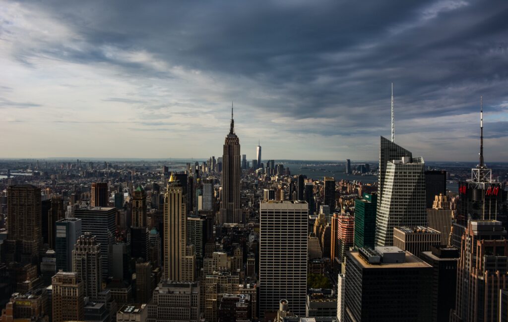 Aerial View of Manhattan Skyscrapers - Dramatic Wallpaper Background
