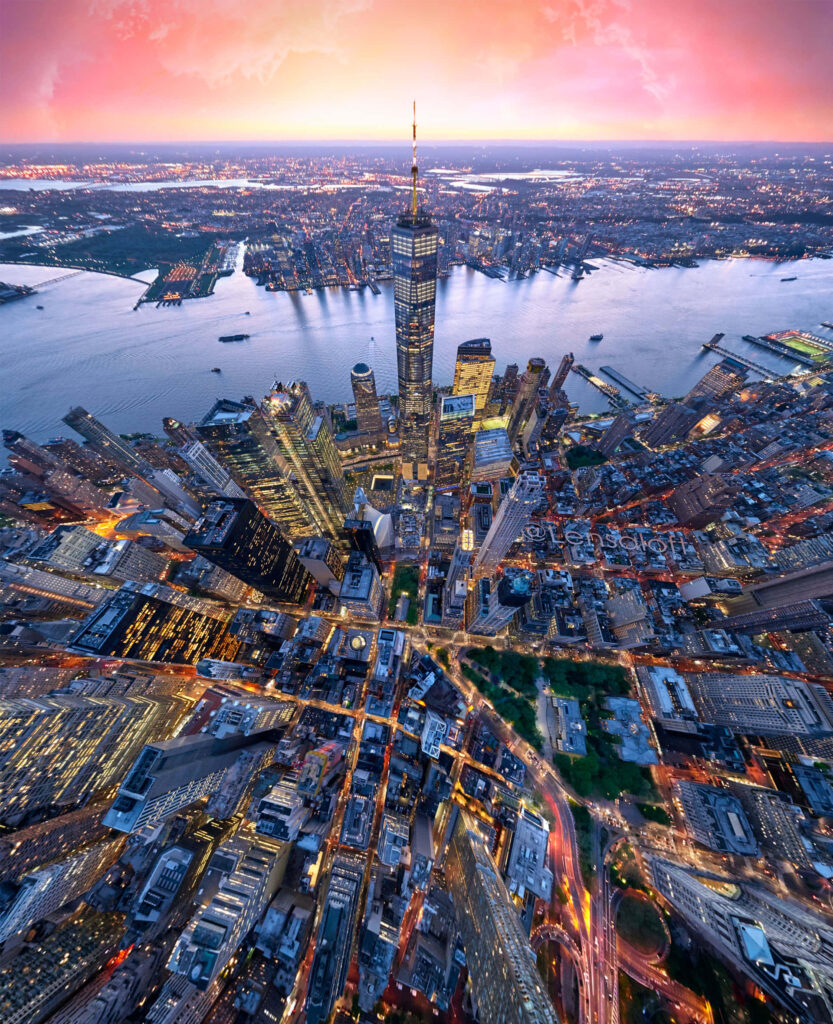 Stunning Sunset Aerial Wallpaper of Manhattan's Iconic Cityscape