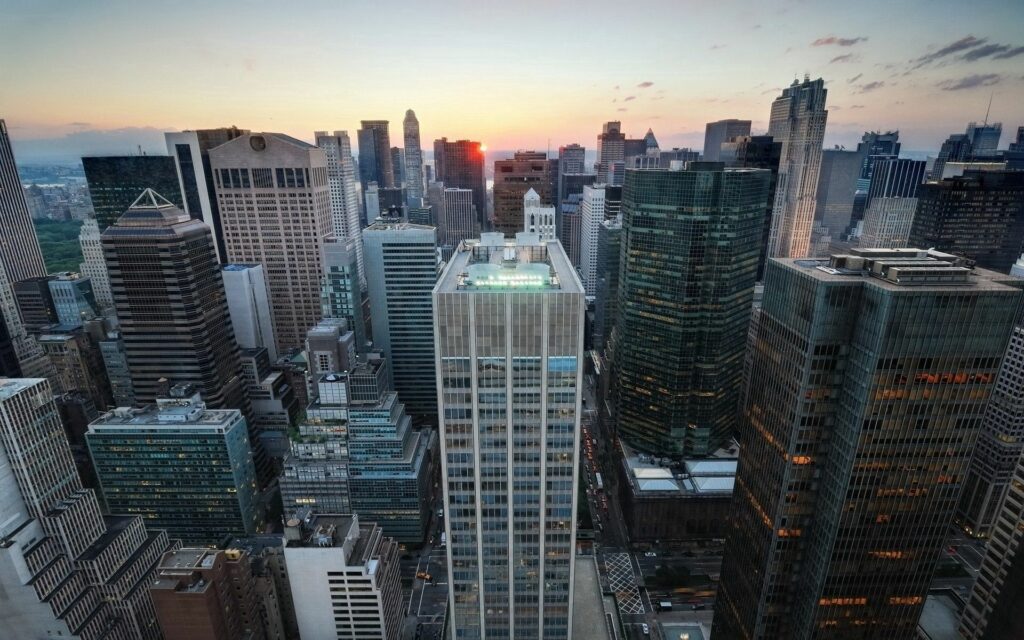 Stunning Manhattan Skyscraper Sunset Wallpaper Background
