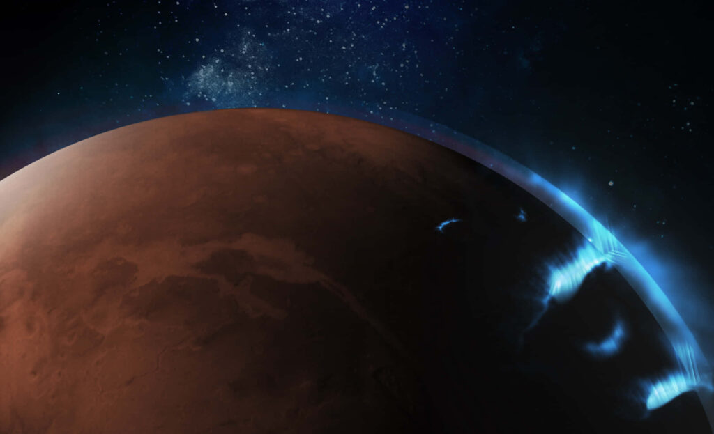 Stunning Mars Dawn Wallpaper: Reddish Terrain & Starry Space Glow