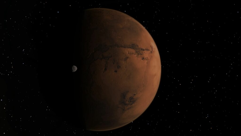 Rugged Planet Wallpaper: Captivating Mars-like Scene in Space