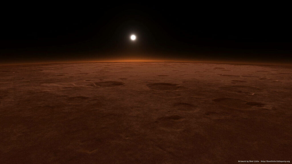 Stunning Mars Sunset Digital Art: Crater Terrain Wallpaper Background
