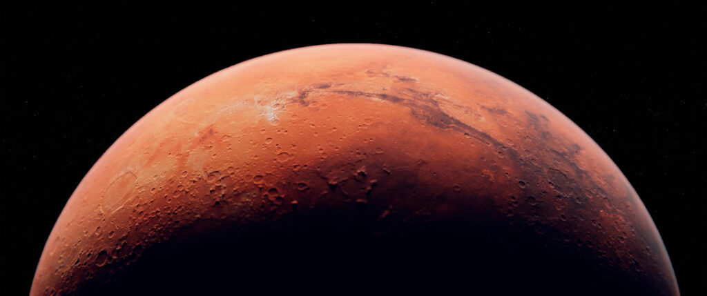 Stunning Mars Wallpaper: Red Cratered Surface & Space Backdrop