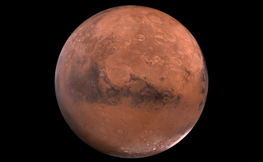 Stunning Mars Wallpaper: Reddish Surface & Craters Against Space