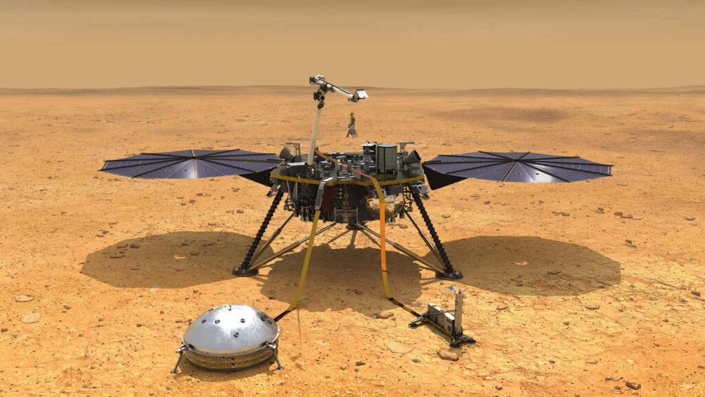 Stunning Mars Wallpaper: InSight Lander on Rugged Terrain