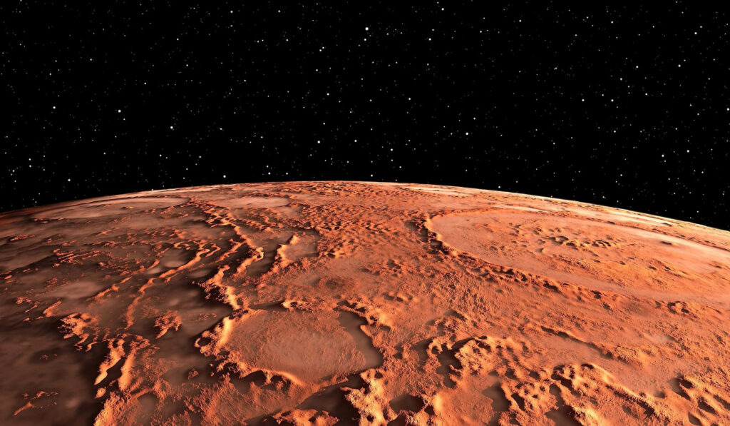 Stunning Martian Landscape Wallpaper: Rugged Terrain & Starry Sky