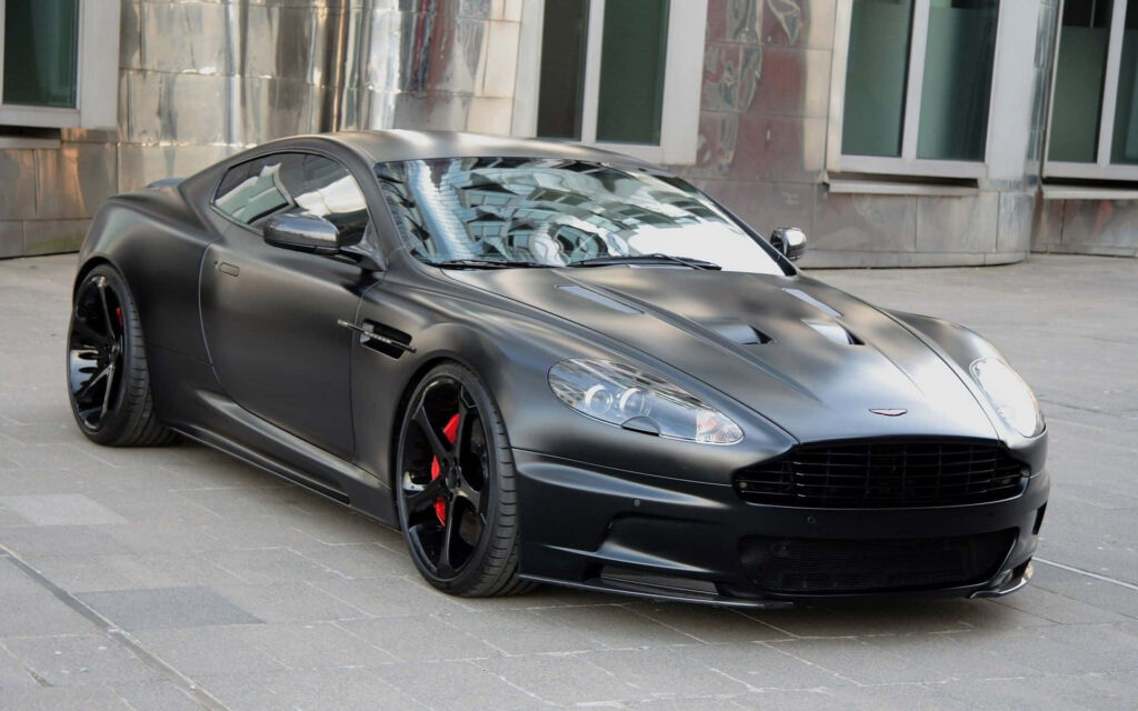 Aston Martin DB9 matte black luxury sports car wallpaper showcasing sleek elegant design