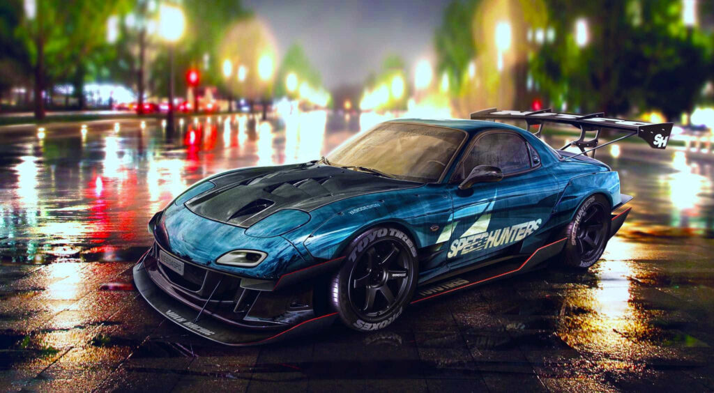 Stunning Mazda RX-7 Wallpaper: Neon Urban Racing Aesthetic