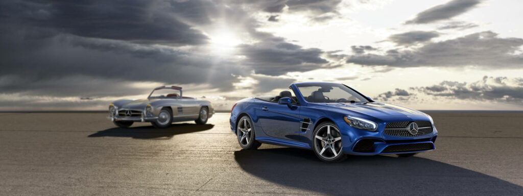 Stunning Mercedes-Benz Convertibles: Blue & Silver Wallpaper Background