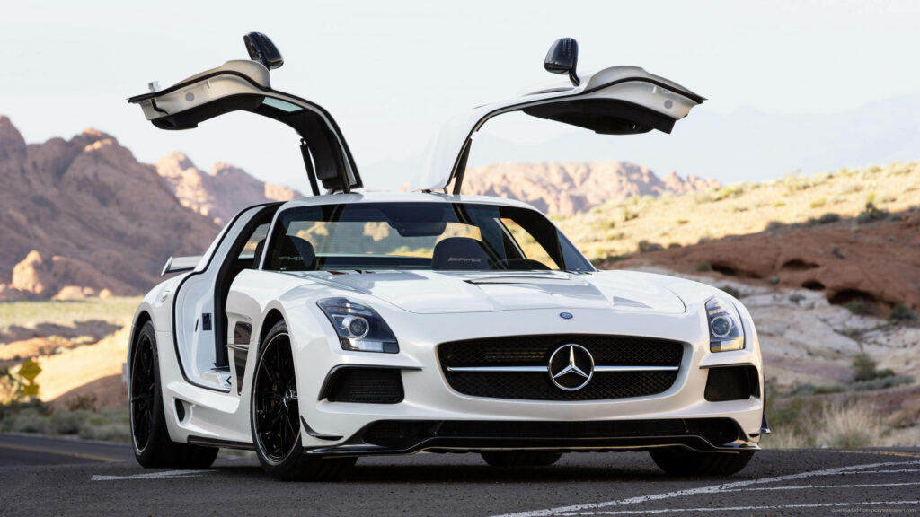 Elegant Mercedes-Benz SLS AMG Gull-Wing Wallpaper Background