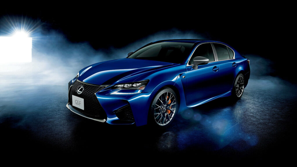 Stunning Metallic Blue Lexus GS F Wallpaper with Dramatic Background