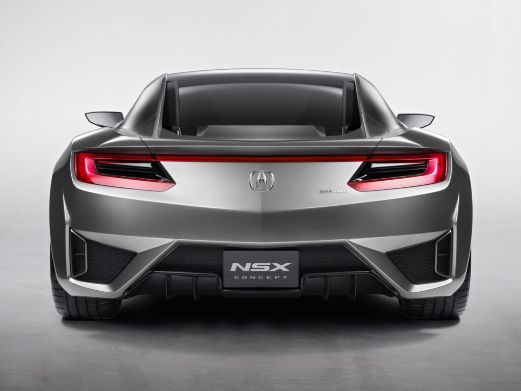 Sleek Metallic Silver Acura NSX Concept Car Rear View Wallpaper