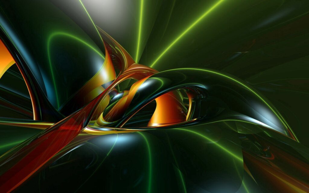Dynamic Metallic Wallpaper with Green & Orange Light Streaks