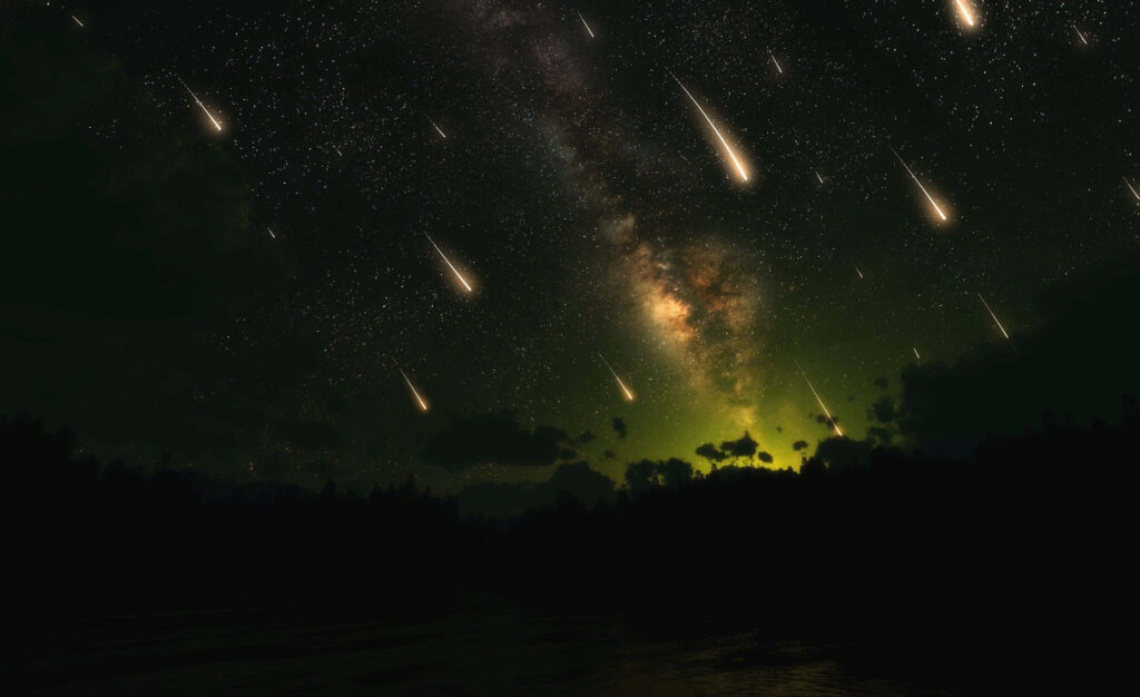 Majestic Meteor Shower Wallpaper: Vibrant Milky Way Night Sky