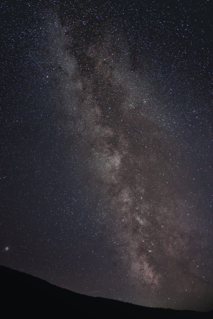 Starry sky wallpaper with Milky Way galaxy over peaceful dark night horizon background
