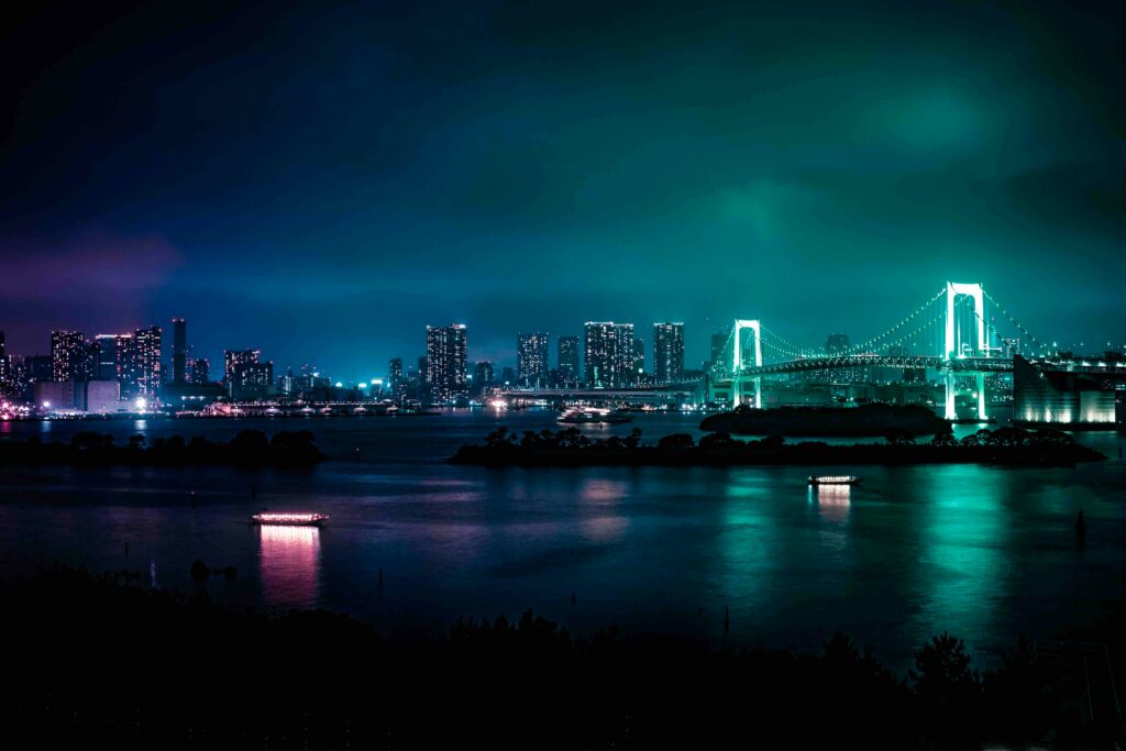 Stunning Night View Wallpaper of Minato, Japan’s Illuminated Bridge