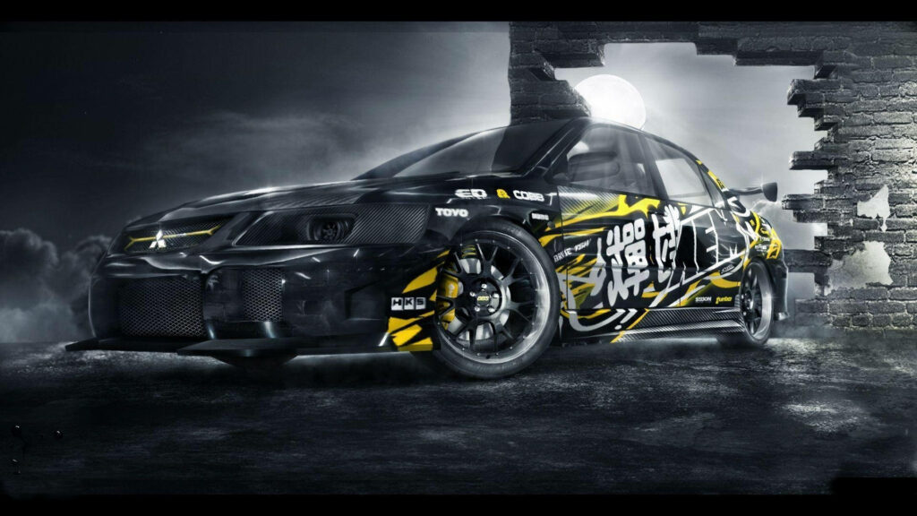 Stunning Mitsubishi Lancer Evolution 9 Wallpaper with Custom Graphics
