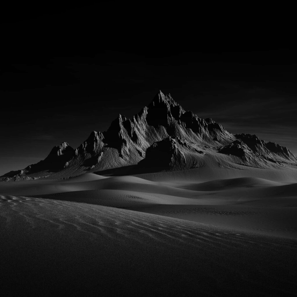 Monochrome Desert Wallpaper: Dramatic Mountain Landscape Background