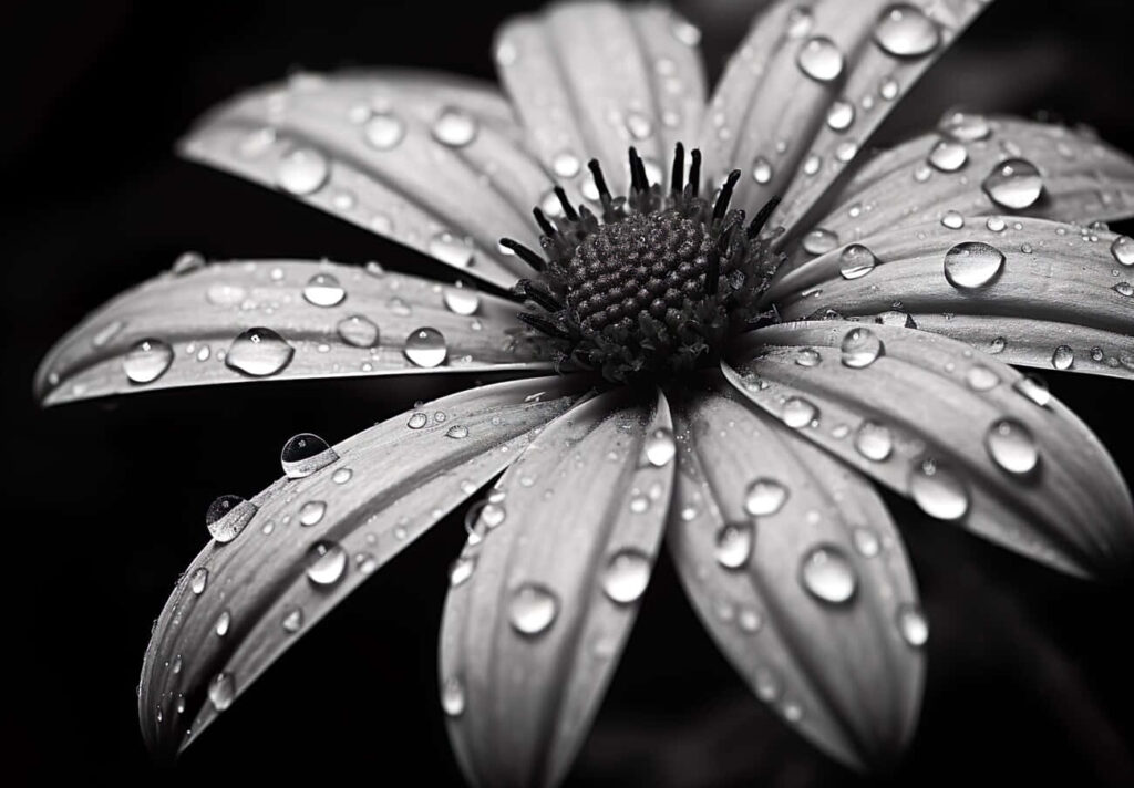 Stunning Monochrome Flower Wallpaper with Dewdrops and Textures