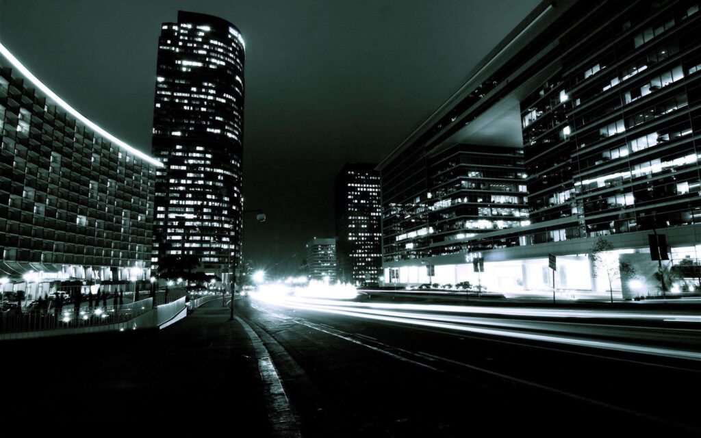 Stunning Monochrome Urban Night Scene Wallpaper Background