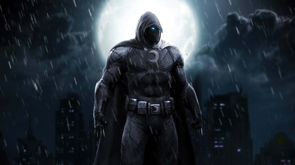 Moon Knight Silhouette Wallpaper with Full Moon and Dark Cityscape