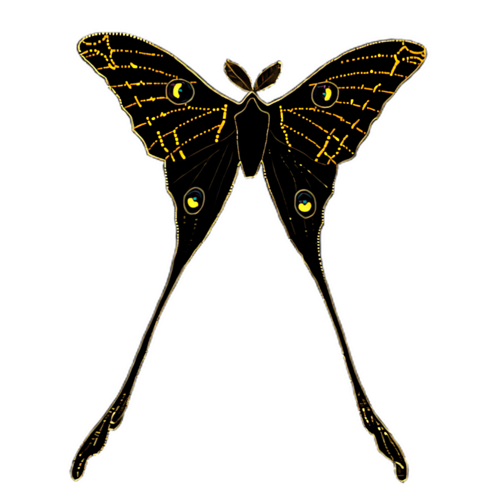 Elegant Moth Wallpaper: Intricate Gold & Black Design on Transparent Background