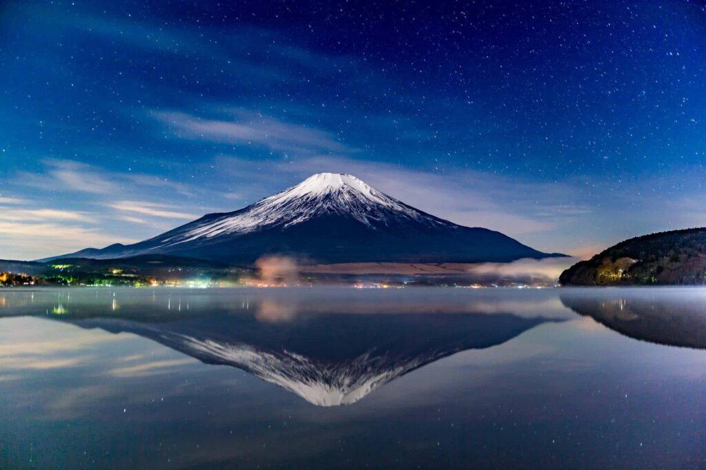 Stunning Mount Fuji Wallpaper: Serene Starry Night Reflection