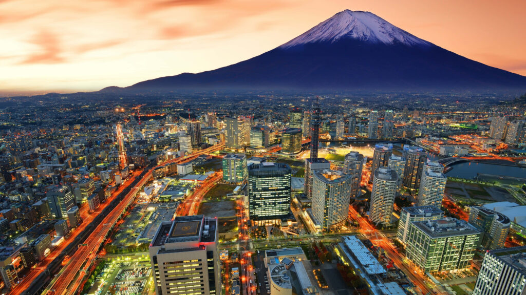 Stunning Twilight Mount Fuji & Tokyo Skyline Wallpaper Background