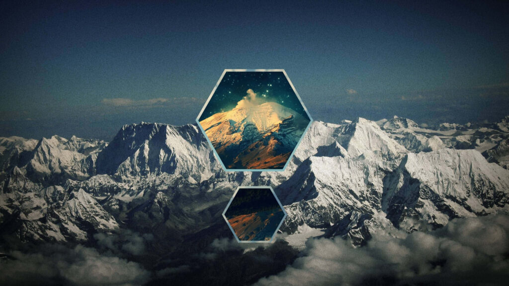Stunning Mountain Range Wallpaper with Hexagonal Details