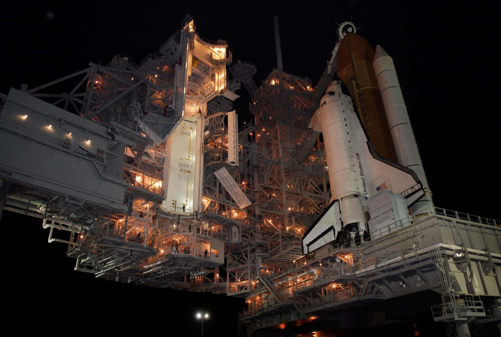 NASA Space Shuttle Nighttime Launch Pad Wallpaper Background