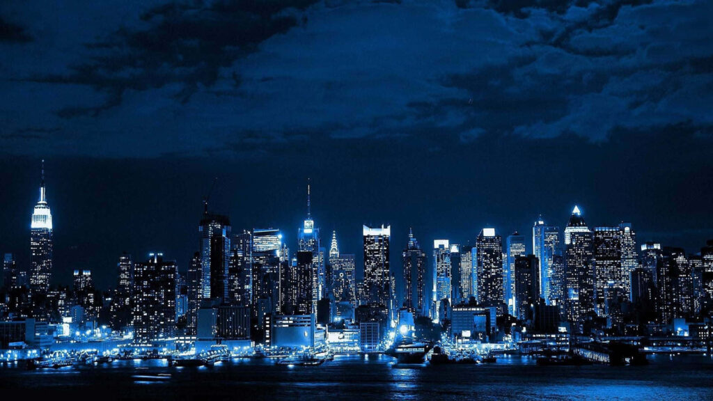 Stunning NYC Nighttime Skyline Wallpaper - Dazzling Blue Illumination