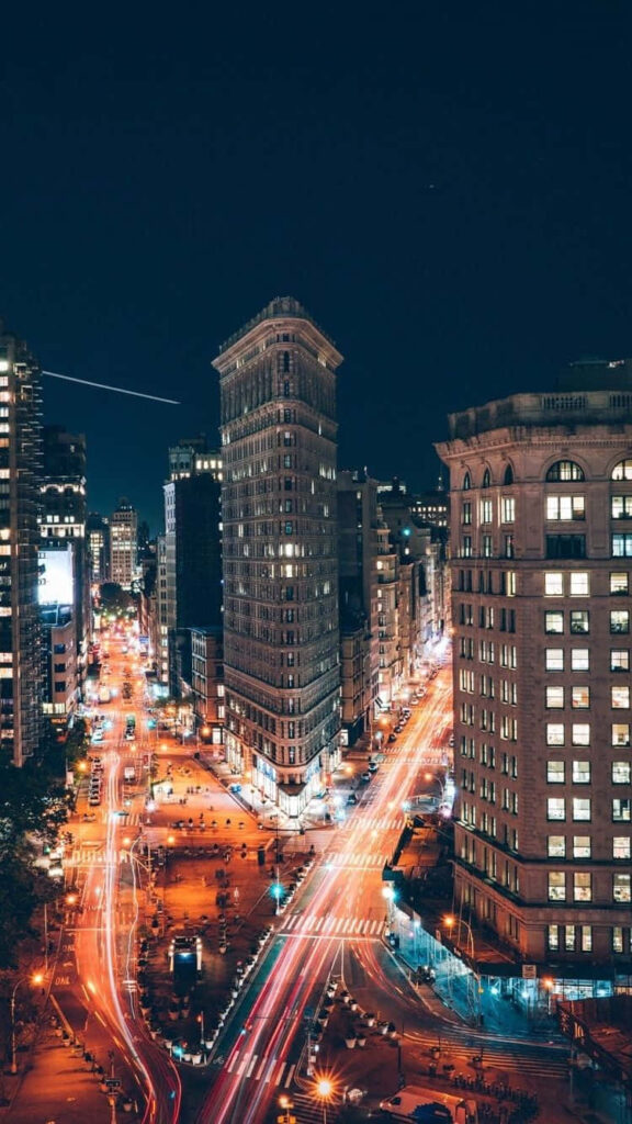 Vibrant NYC Night View iPhone Wallpaper: City Lights & Iconic Architecture