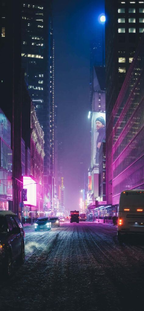 Stunning NYC Night View Wallpaper for iPhone with Neon Lights