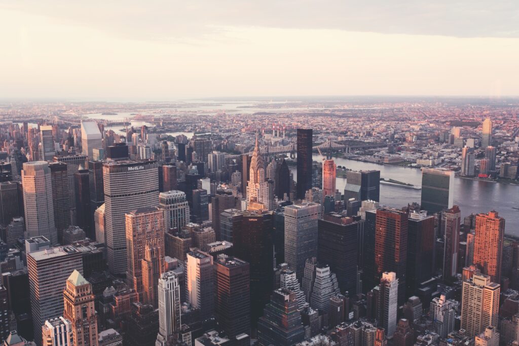 Breathtaking NYC Skyline Wallpaper: Sunset Aerial View Background