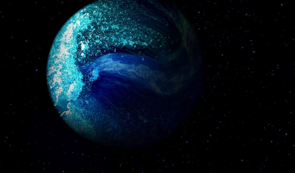 Vivid Neptune Wallpaper: Mesmerizing Space Scene with Blue Swirls
