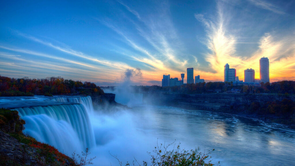 Stunning Niagara Falls Sunset Wallpaper - Vibrant Skyline Background